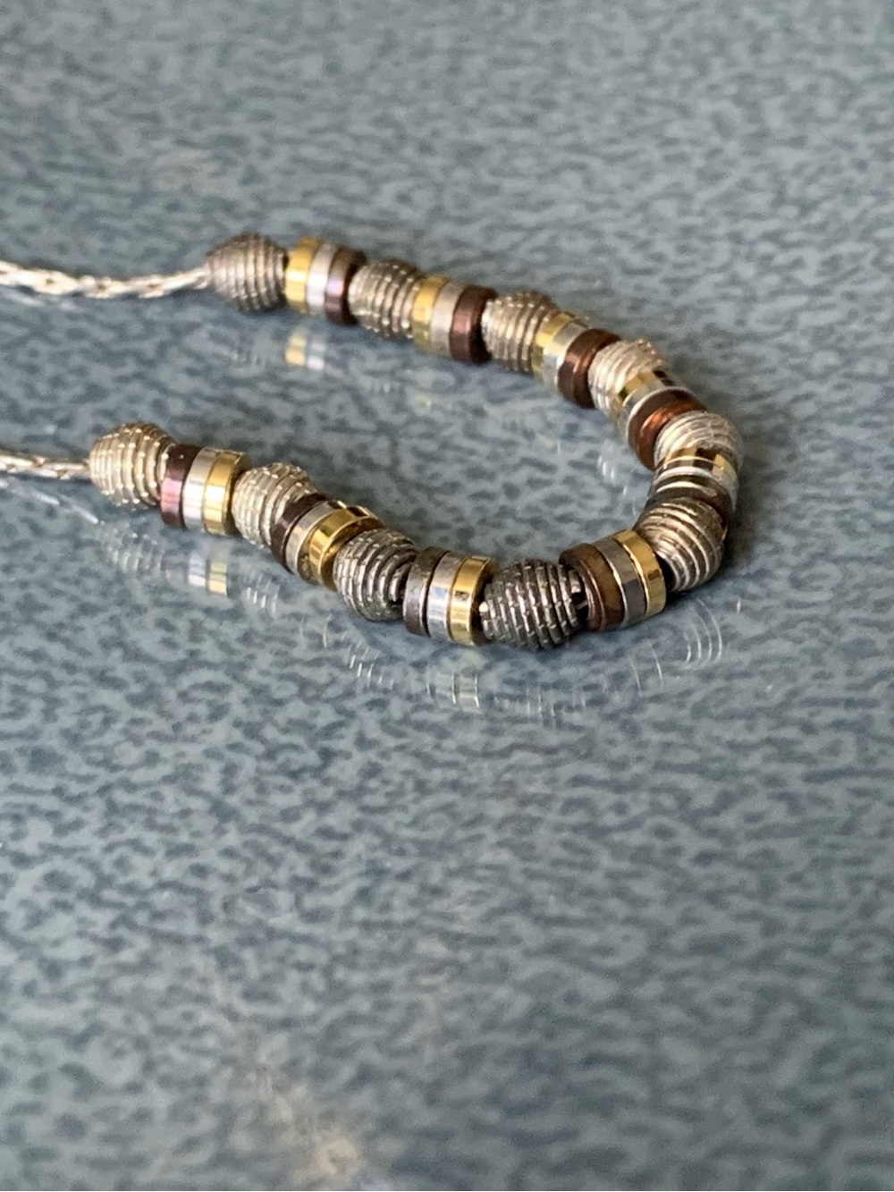 Multitone Disc Bead Necklace — Gold, Silver & Bronze Accents
